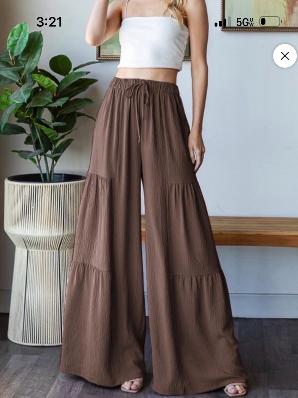 Tiered Wide-Leg Palazzo Pants in Chocolate Brown